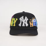 Nyc black 5 panel snap back “aka”(curved brim dad hat) available now