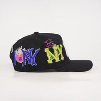 Nyc black 5 panel snap back “aka”(curved brim dad hat) available now