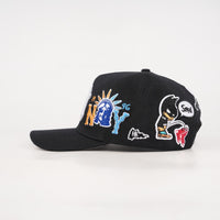 Nyc black 5 panel snap back “aka”(curved brim dad hat) available now