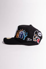 Nyc black 5 panel snap back “aka”(curved brim dad hat)