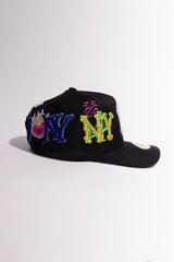Nyc black 5 panel snap back “aka”(curved brim dad hat)